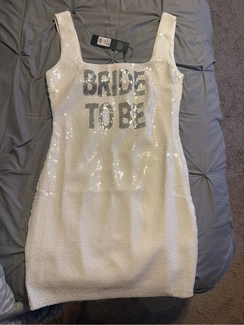 Fashion Nova White Sequin "Bride To Be" Mini Dress